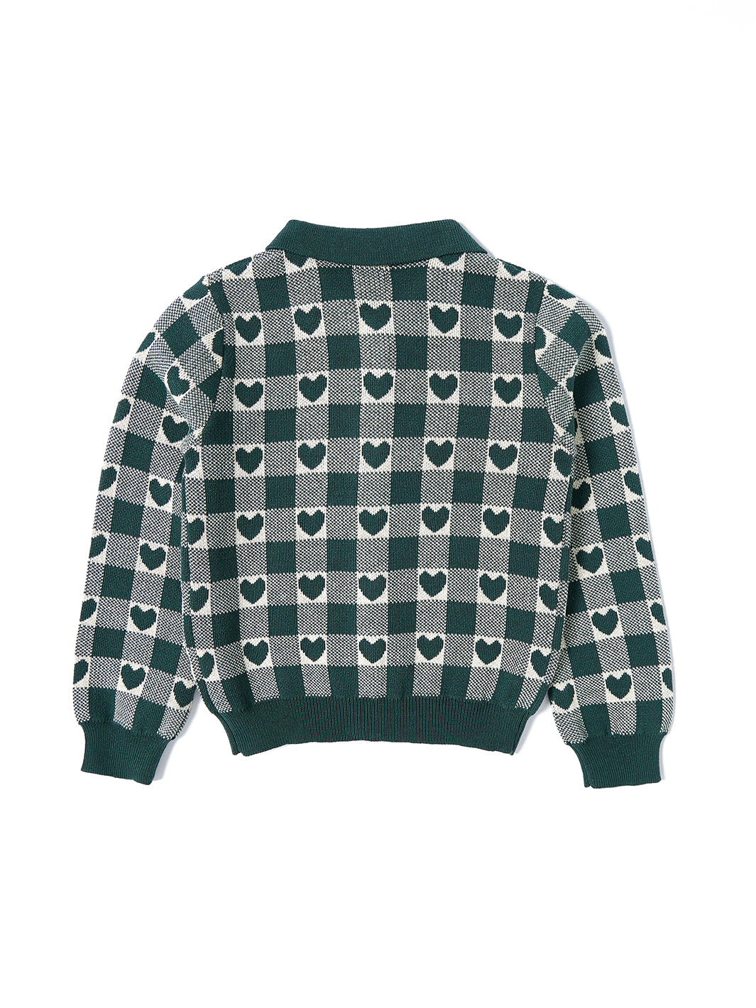 Check Hearts Collar Cardigan- Forest Green