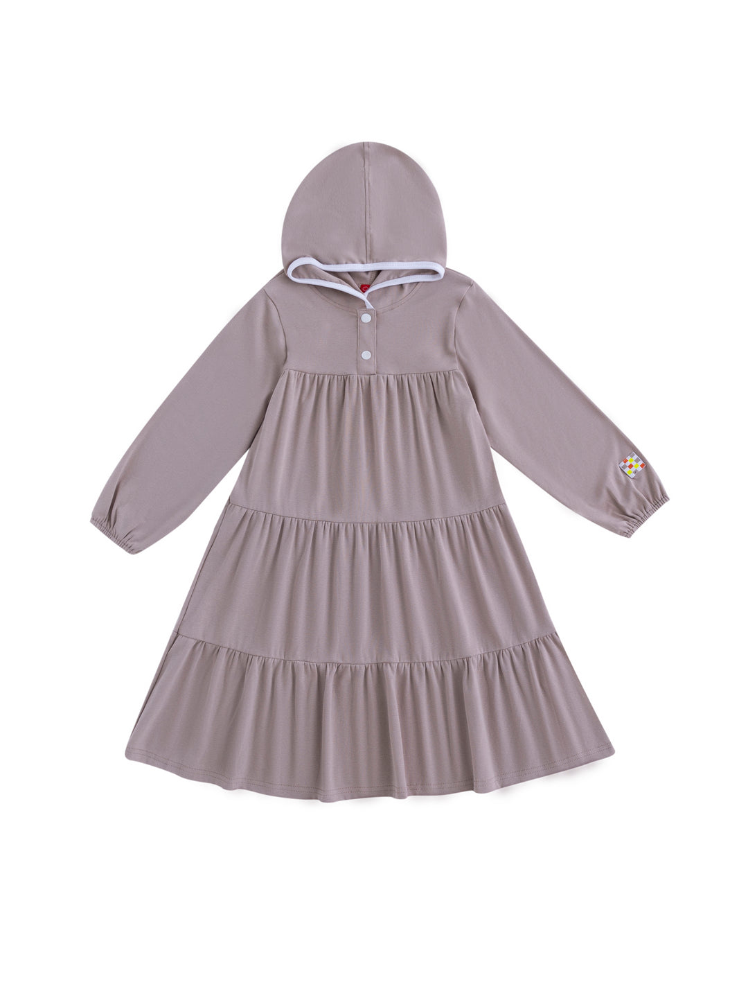 Hooded Contrasting Binding Dress - Beige Combo White