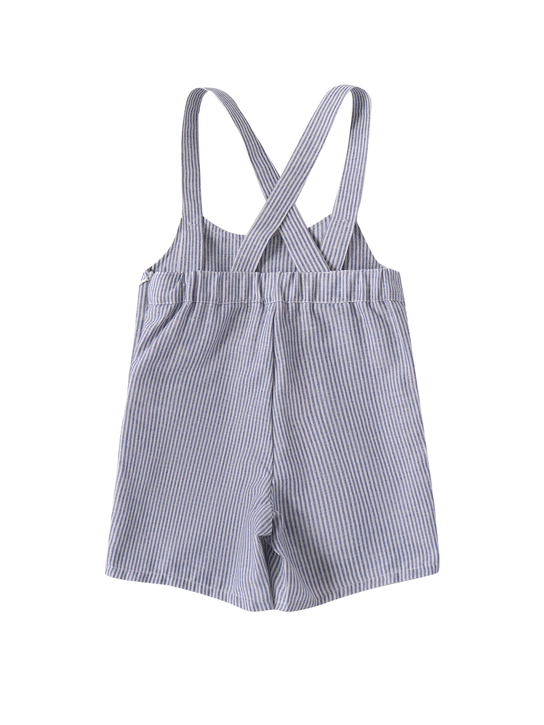 Baby Linen Striped Overall - Blue