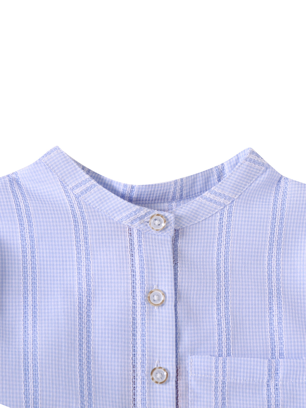 Gingham Crochet Striped Shirt - Lt. Blue