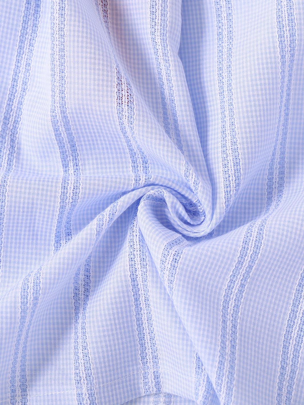 Gingham Crochet Striped Shirt - Lt. Blue