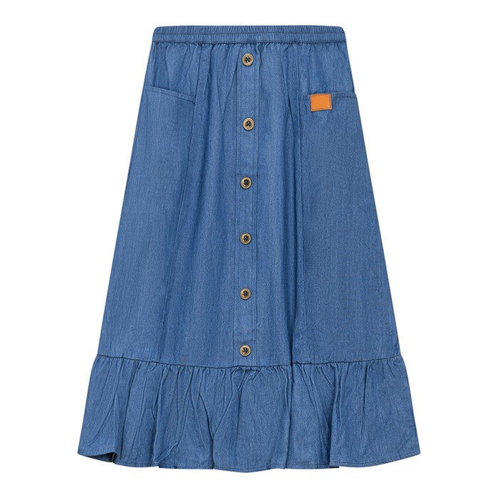 Low cut Gathers Tea Length Skirt - Blue