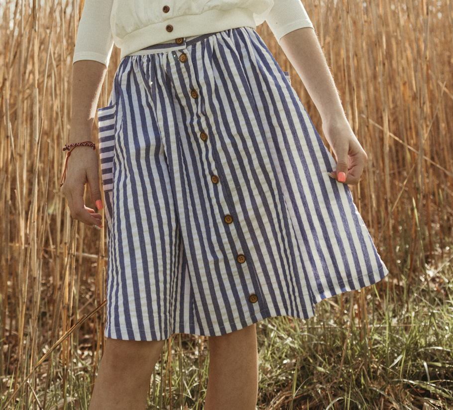 Striped Skirt - White/Royal Blue
