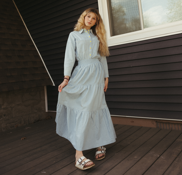 Tiered gathers maxi length Skirt