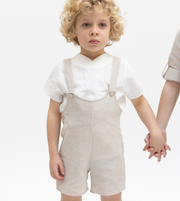 Baby Linen Striped Overall - Beige