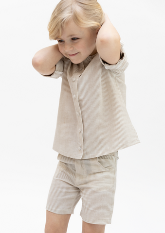 Linen Striped Shirt - Beige