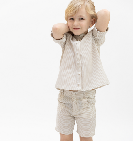 Linen Striped Shirt - Beige