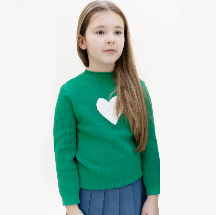 Heart Combo Sweater - Basil/Off White