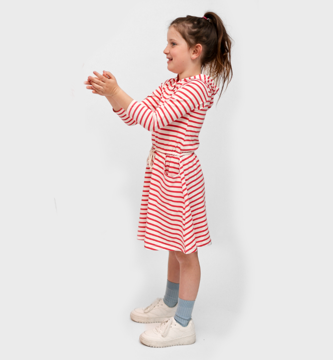 Striped Hooded Dress - White/Coral