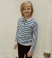 Collar Stripe Combo Top - White/Royal Blue