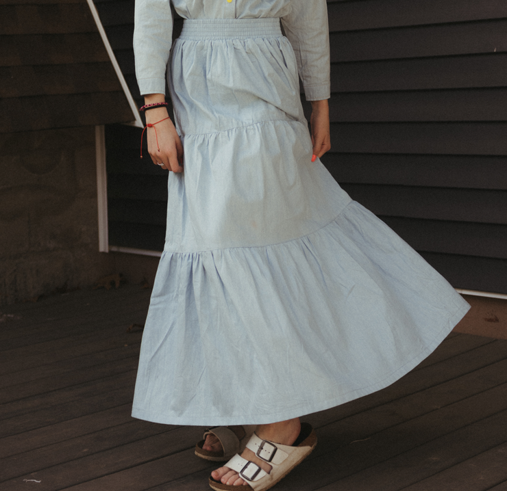 Tiered gathers maxi length Skirt