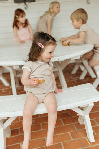 Baby Drop Piping Romper - Beige Combo White