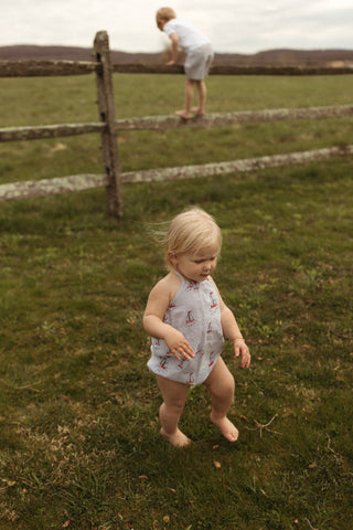 Baby Striped Romper - White/Navy