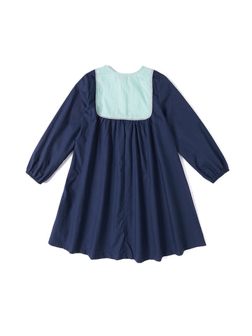 Bib Piping Dress -  Navy Combo Green