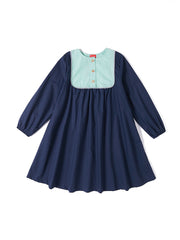 Bib Piping Dress -  Navy Combo Green