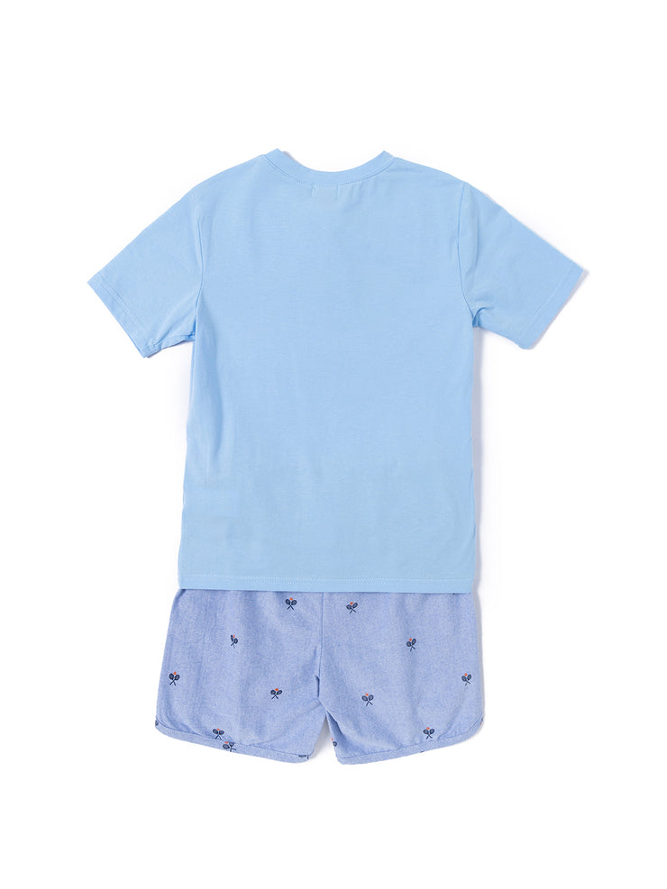 Tennis rackets print short T-shirt - Lt. Sky Blue