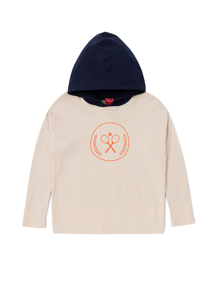 Tennis print hood long Top