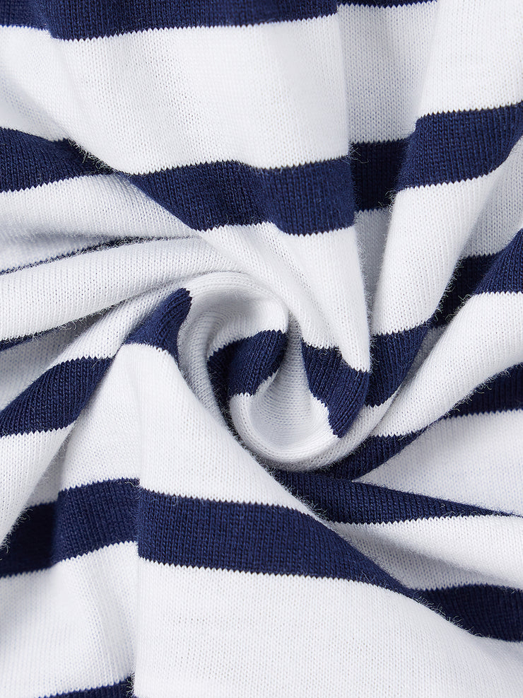 Hood tiered gathers Dress - Navy/White