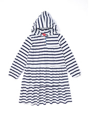 Hood tiered gathers Dress - Navy/White
