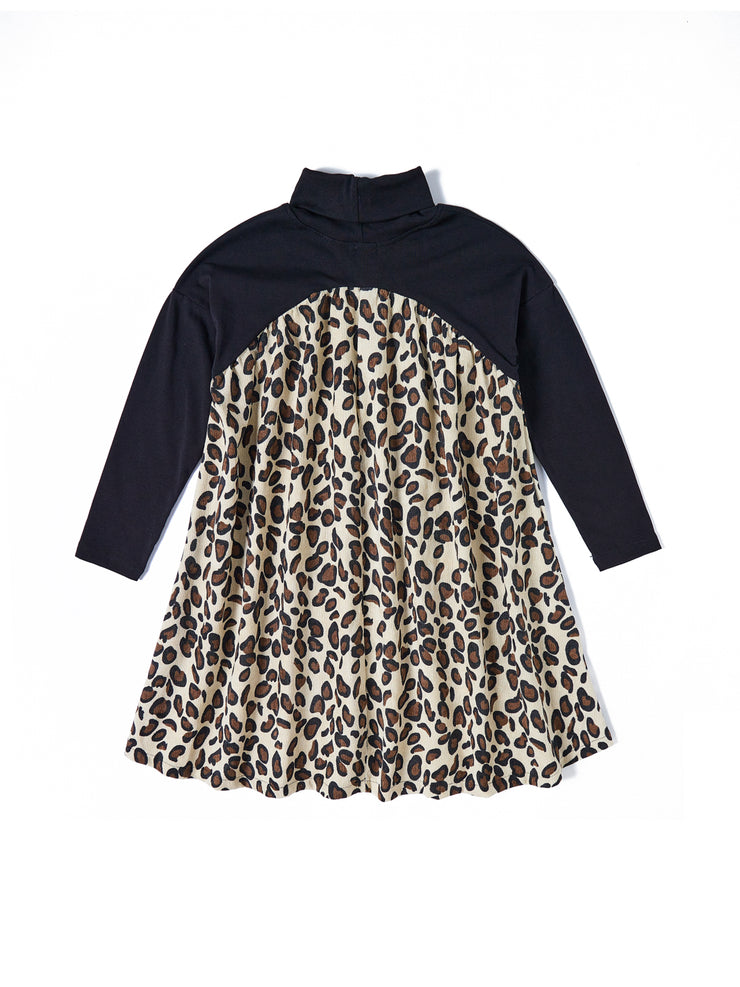 Corduroy Leopard Dress - Black/Beige