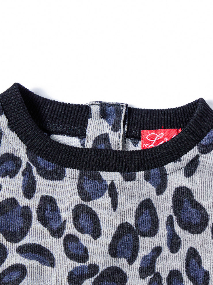 Leopard Corduroy Top - Blue/Grey