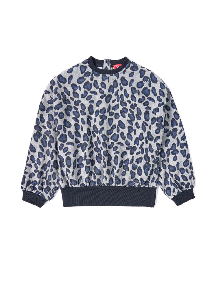 Leopard Corduroy Top - Blue/Grey
