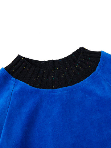 Velour Speckle Mock Neck Top - Royal Blue