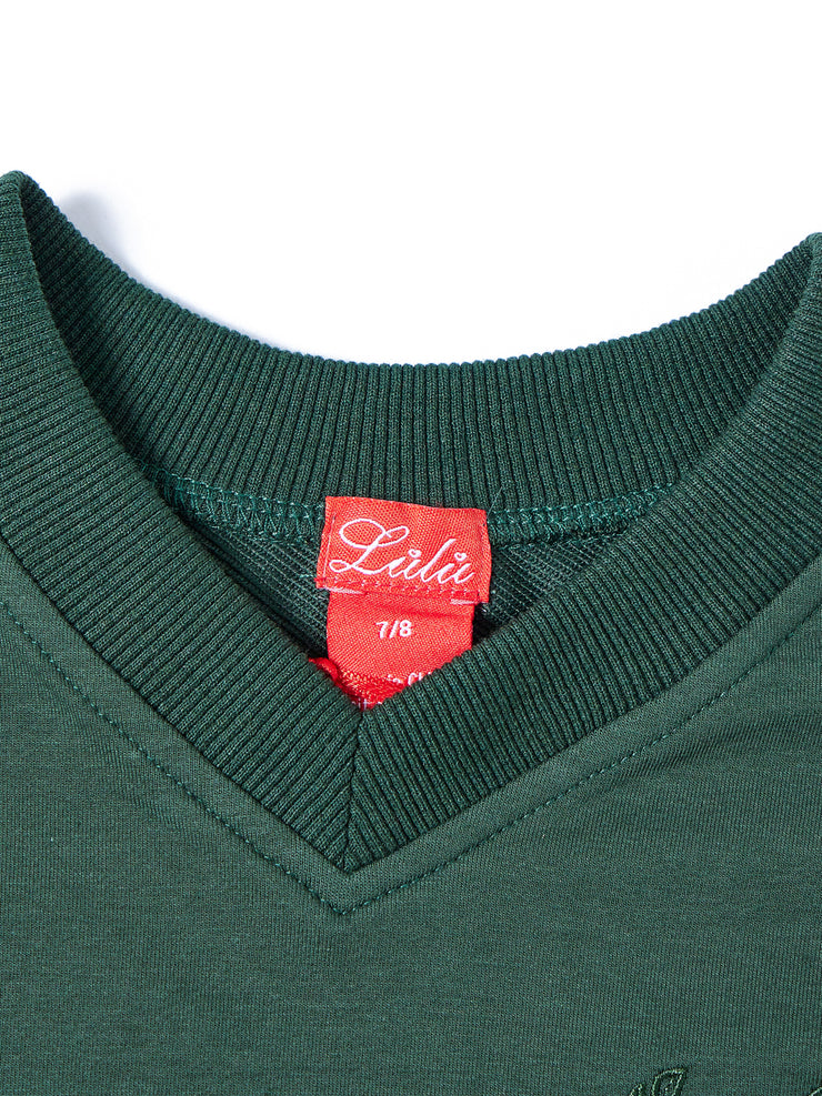 V-Neck Embroidered Top - Dk. Green