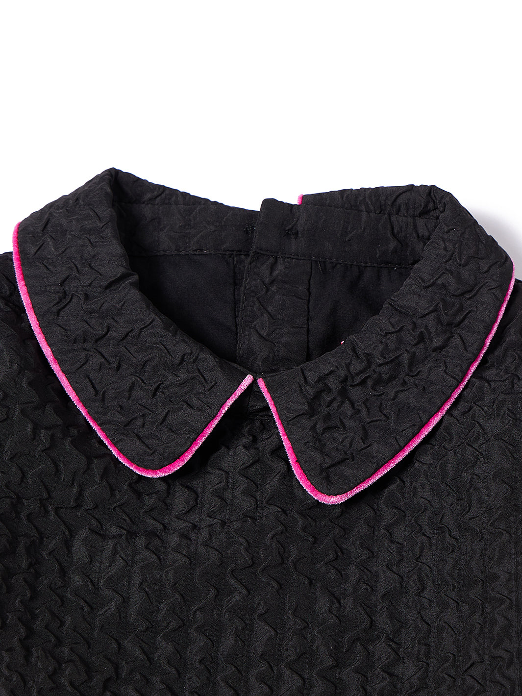 Collar Piping Textured Dress - Black