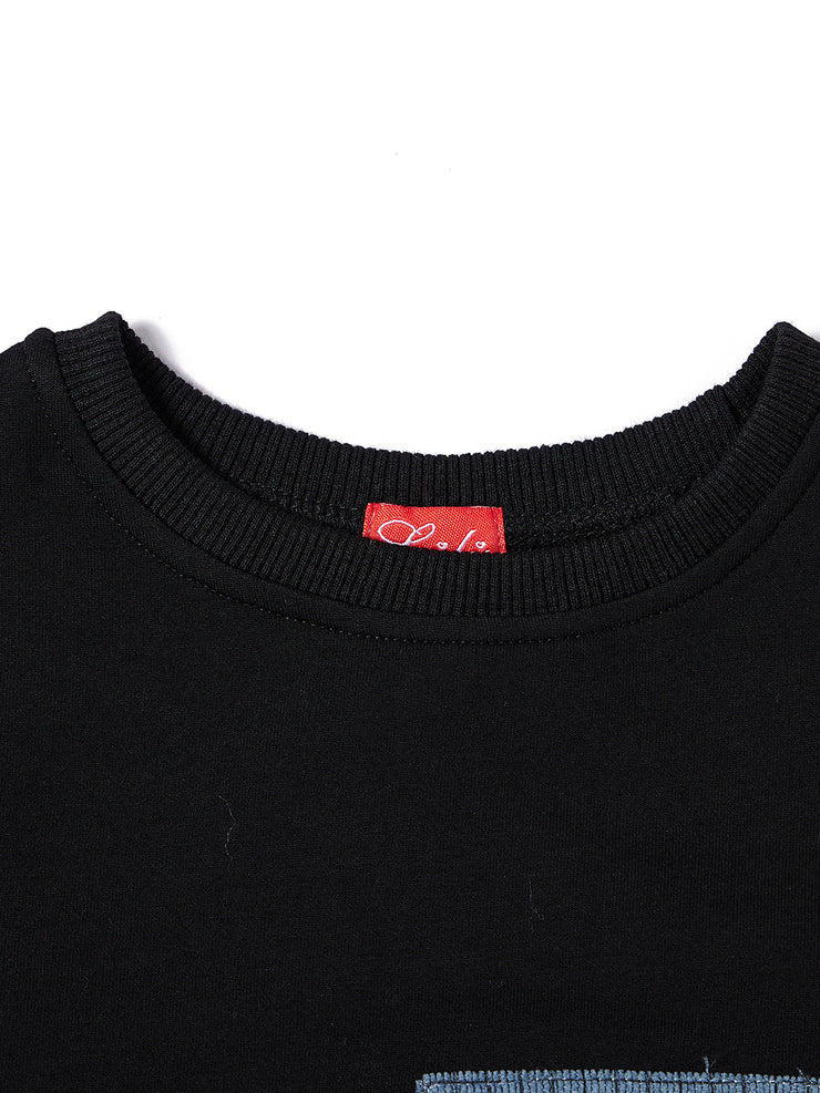 Square Printed Pocket Top- Black/Blue