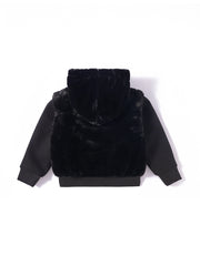 Fur Solid Sleeve Hood Jacket