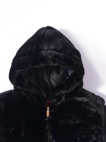 Fur Solid Sleeve Hood Jacket