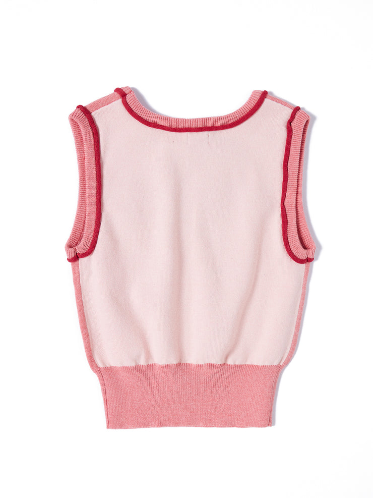 Contrast Piping Vest - Salmon Mix