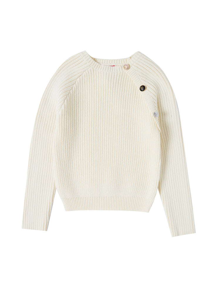 Side Buttons Sweater - Almond White
