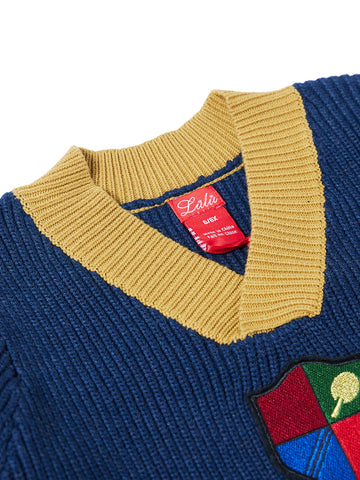 V-neck Front Emblem Sweater