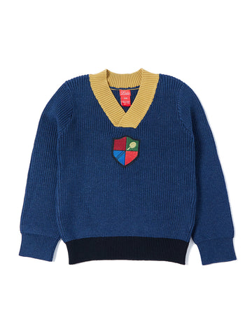 V-neck Front Emblem Sweater