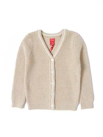 Fur Trim Cardigan - Lt. Cream Mix