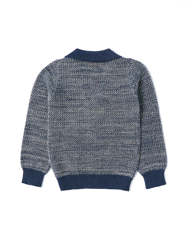 Crochet Blazer Style Sweater - Blue Mix