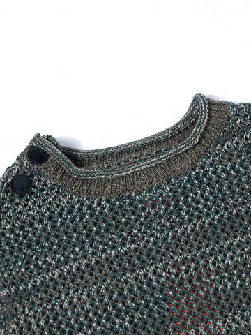 Crochet Shoulder Buttons Sweater - Green Mix