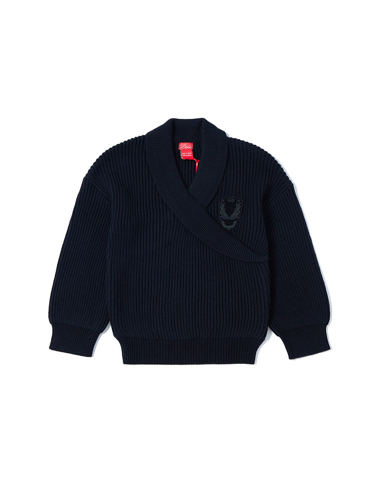 Wrap Shawl Collar Sweater - Black