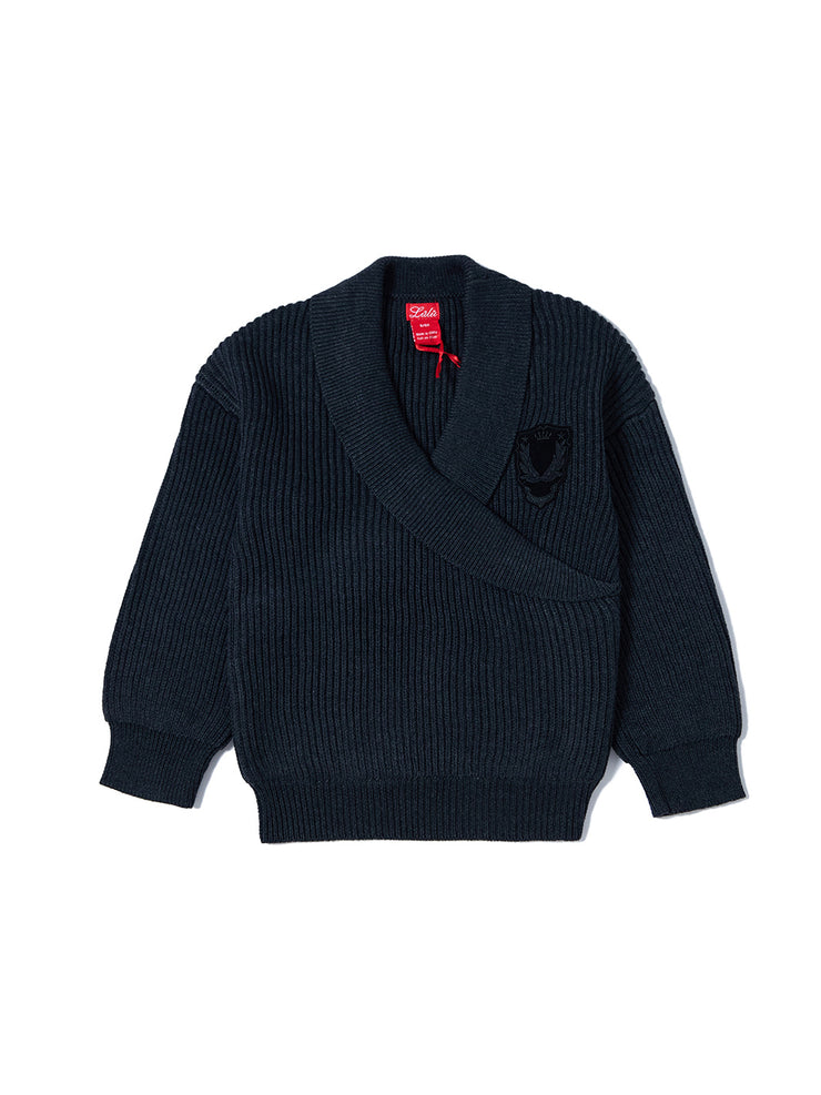 Wrap Shawl Collar Sweater - Dk. Charcoal