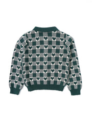 Check Hearts Collar Cardigan- Forest Green