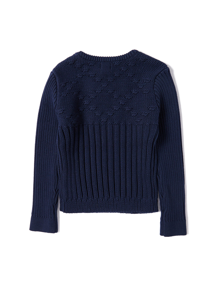 Raised Flowers Ribbed Sweater - Dk. Navy