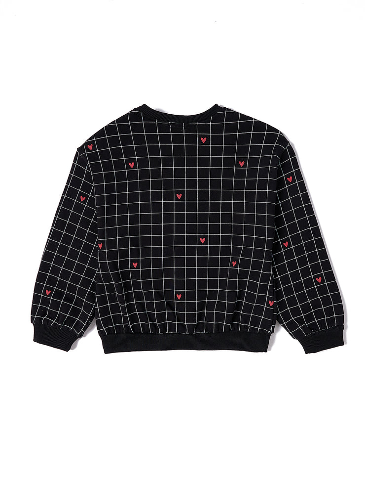 Grid Heart Print Top - Black