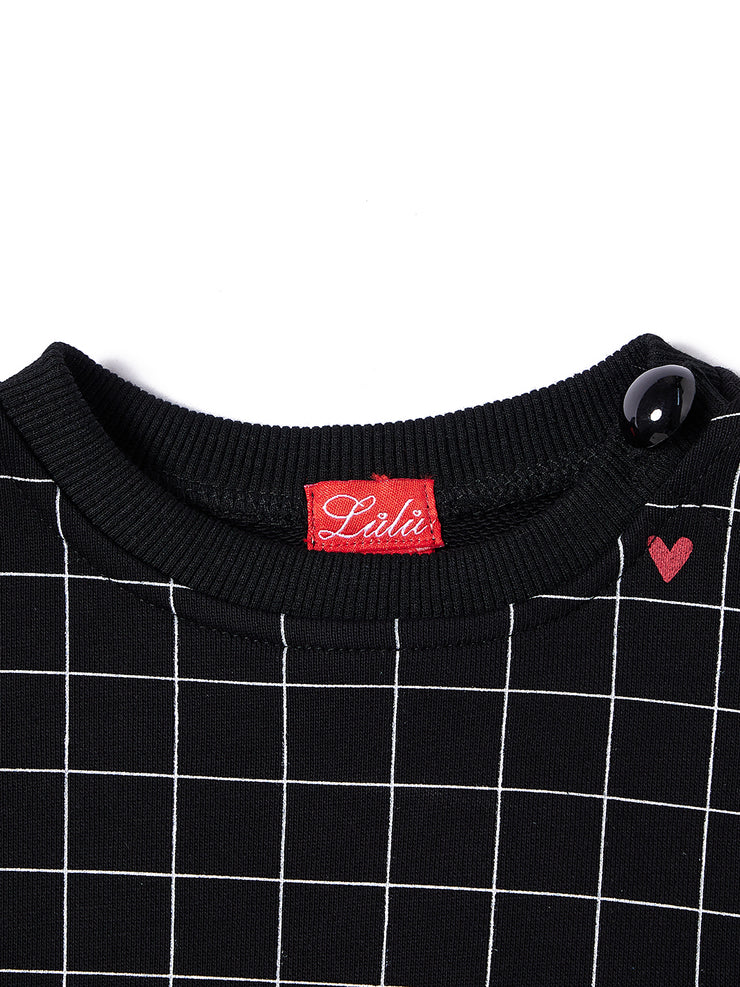 Grid Heart Print Top - Black