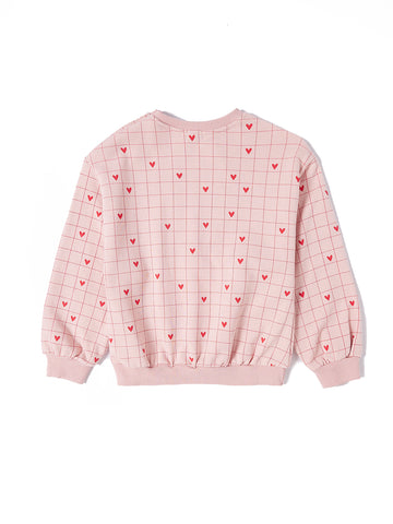 Grid Heart Print Top - Pink