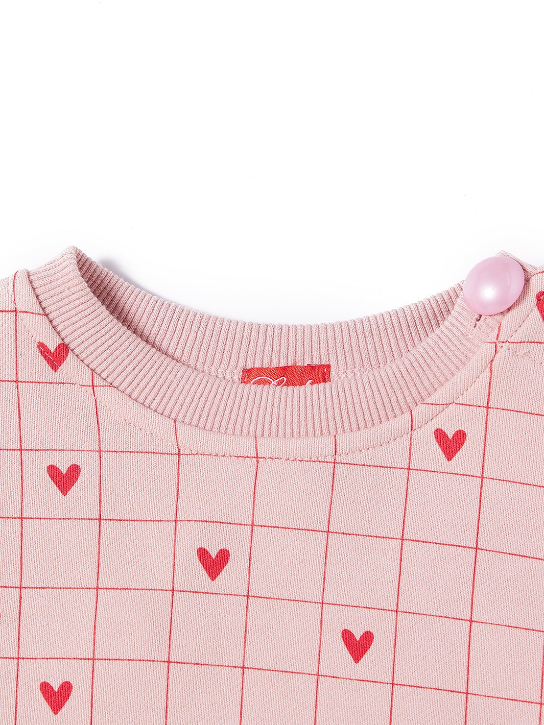 Grid Heart Print Top - Pink