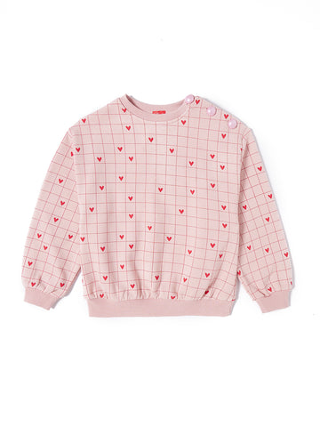 Grid Heart Print Top - Pink