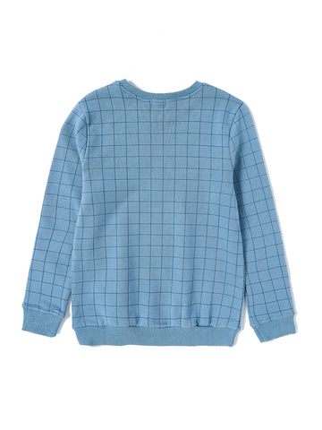 Grid Print Top - Light Blue