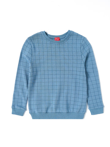 Grid Print Top - Light Blue